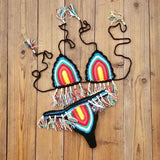 Crochet Bikini Set Rainbows Rasta Tassel Women Swimwear Push UP Sexy Swimsuit