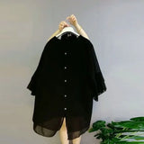 Fashion Printed Loose Patchwork Shirt Women's Clothing Oversized All-match Casual Irregular Summer Streetwear Button