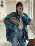 Style Collar Loose Shirt 2025 Autumn Check-In Long-Sleeved Pocket Women's