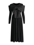 Temperament Dress Women 2025 Spring New Round Neck Mesh Stitching Design Black Long Sleeve Dress