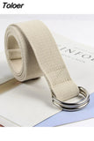 Solid Cotton Canvas All-match Waist Straps Women Canvas Belt D Shaped Double Ring Buckle Waistband