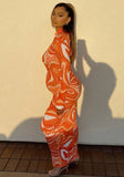 Print Sexy Hollow Out Keyhole Long Bodycon Party