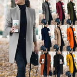 fashion mid-length coat Slim solid color stand-up collar woolen autumn and winter women's