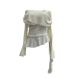 The Ballet Style Shoulder Fold Texture Texture Coat Irregularly Ribbon Horn Sleeve Short Shirt