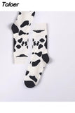 Harajuku Style Men Socks Black White Plaid Dot Cat Pattern Happy Socks New 2023 Hip Hop Combed Cotton