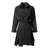 Casual Elegant Two Piece Set For Women Lapel Long Sleeve Shirt High Waist Pleated Skirts Female Fashion New