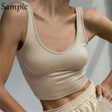 Green Knitted Summer Y2K 2021 Fashion Basic Skinny T Shirt Mini Vest Crop Tops Sexy Casual Ribber Off Shoulder Tank