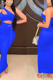 Sexy Asymmetric Cut Out Maxi Dresses for Women Summer Party Dress Black Blue Sleeveless Bodycon Dress