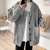 New Hong Kong Style Plaid Jacket Women's Autumn Korean Version Of The Original Sufeng Men's Loose And Thin Casual Suit-Outfit