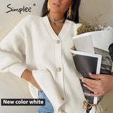 Casual v-neck knitted cardigan women Autumn winter lantern sleeve button female cardigan Fashion ladies oversize