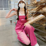 Pink Baggy Jeans Overalls For Women Wide Leg Pants Rompers Summer 2023 Casual Retro Denim Jumpsuit Trousers Female
