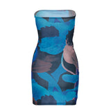 Women Bodycon Tube Dress Evening Party Summer Clothes Fashion Sleeveless Strapless Abstract Print Mini Dress Sexy Club-Outfit