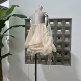 Summer Time Pure Romantic Lysula With Folded Puffs Folded Puffs Hanging Neck-Luff Dress
