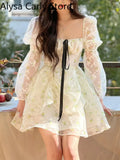 Party 2022 Spring Vintage Floral Dress Women Casual Korean Party Long Sleeve Fairy Dresses Female Evening High Street Sexy Mini