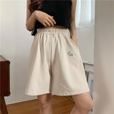 Women Pattern Embroidery Lovely Loose Casual Elastic Waist Daily Harajuku Korean Style Womens Knee-length Workout