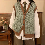 Sweater Vest Women Loose Sleeveless Outerwear Single Breasted V-neck Vintage Soft High Quality Korean Style Teens