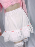 Cascading Ruffle A-line Kawaii Skirt with Bow Aesthetic White Mini Skirts Japanese Style Lolita Skirts Fairycore