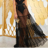 Women See Through Mesh Long Skirt High Waist Dot Loose Summer Beach Vacation Cool Transparent Maxi