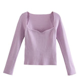 new women knitting sweaters Top long-arm heart-neck Casual fashion Mrs Slim-fit Tight knitted sweater sweater tops-Outfit