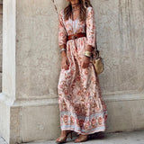 Toloer Spot 2024 Spring New Women's Fashion Bohemian Medium And Long Print Dress-Outfit