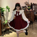 Kawaii Two Piece Set Women Ruffle Patchwork Sweet Party Mini Dress Sets Female 2022 Elegant Blouse Red Strap