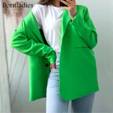 2021 Women Chic Oversized Green Blazer Spring Single Buttons Female Loose Suit Jacket Full Sleeve Outwear Y2K