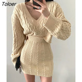 Knit Skirt Sets Women Outfits Autumn Long Sleeve Sweaters And Mini Skirts Elegant High Waist Casual Matching Set