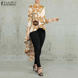 Stylish Asymmetrical Blouse Women Floral Printed Long Sleeve Shirt High Low Tops Oversized Autumn Bohemian Party