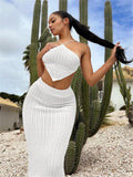 Irregular Sexy Knitted Sweater Sling Vest Women Tight-Bag Ass Skirt