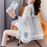 Summer Harajuku Sun Protection Coat Long Sleeve Transparent Jacket Gradient Sequin Female Jacket Women Feminine