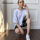 2021 Summer Cotton Sets Women Loose Two Pieces Short Sleeve T Shirts and Tight Shorts Solid Outfits