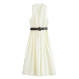Homemade New Women's Classic带 V-Neckless Muffin Dress