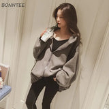 Women Letter Printed Loose Hooded Thicker Warm Sweatshirts Students Plus Velvet Long Sleeve Zip-up Womens All-match