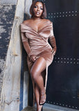 Brown Velvet Irregular Sweetheart Sexy Long Party