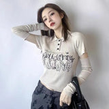 Fairycore Knit Pullover Y2k Aesthetics Harajuku Sweater Turn-down Collar Ribbed Jumpers Grunge 00s Slim Tops