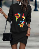Independent Station Autumn New Long-Sleeved High-Necked Printed Dress For Women-Outfit
