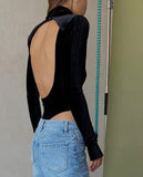 Sexy Rib Velvet High Neck Backless Long Sleeve with Mittens Fingerless