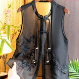Chinese Style Flower-And-Bird Embroidered Vest Vest Girl In The Summer Of 2024 New Light Round Neck Nail Bead Tasuma Clip Girl-Outfit