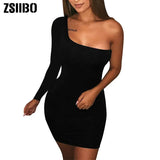 Women's Casual Basic One Shoulder Tank Top Bodycon long sleeve sleeveless Mini Club Dress drop