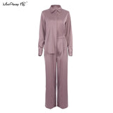 Spring Summer 2 Piece Sets Ladies Office Outfits Shirts And Wide Legs Trousers Women Sets Oversize Suits