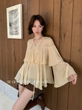 Xixi 2025 Autumn White Label Thin Temperament Lotus Leaf V Collar Chiffon Shirt Long-Sleeved Little Shirt Women