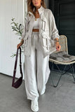 Women's Straight Trousers Two-Piece Solid Fashion Long-Sleeved Jacket Three-Dimensional Pocket