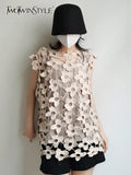 Elegant Loose Casual Cut Out Patchwork Vest For Women Round Neck Sleeveless Vests Female Fashion New 2022