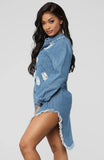 Casual Button Up Fringe High Low Long Jeans Denim