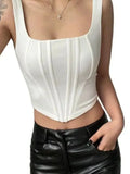 Summer Crop Tops Sexy Square Neck Tight Backless Short Top Sleeveless Tank Tops Women Casual Solid Color Basic Camisole-Outfit