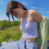 Strap Floral Graphic Cropped Tops Fashion Printing Backless Purple Camis Tops Chic Summer Cute