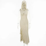 Sexy Split Party Dresses Ruffles Mesh Sleeveless Midi Hooded Dress Summer Beach Club Fashion Outfits-Outfit