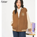 Women Baseball Jackets Uniform 2022 Autumn Long Sleeve Loose Coats Embroidery Pattern Jacket College Style