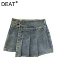 Women's Denim Skirt High Waist Pleated Patchwork Asymmetrical Black Retro Mini A-line Skirts 2024 Summer New Fashion 29L297-Outfit