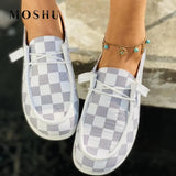 Women Slip On Loafers Flats Summer Casual Shoes Female Breathable Plaid Printed Sneakers Fashion Plus Size Mocassin